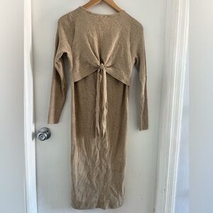 Isabel Tan Ribbed Knit Tie Front Dress